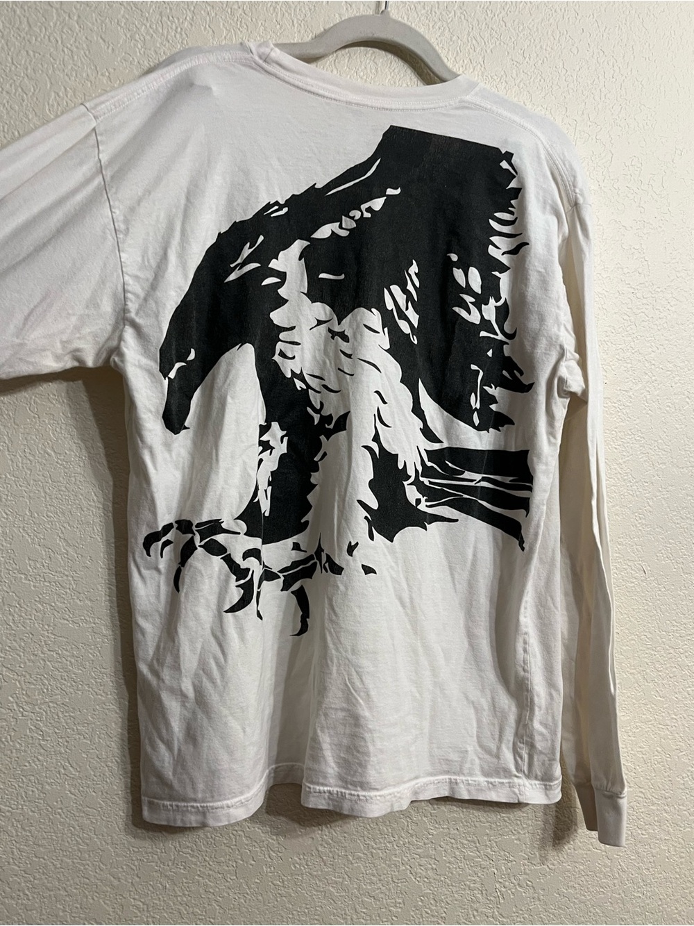 Y2K graphic American Apparel White Long-Sleeve Tee with Black Eagle